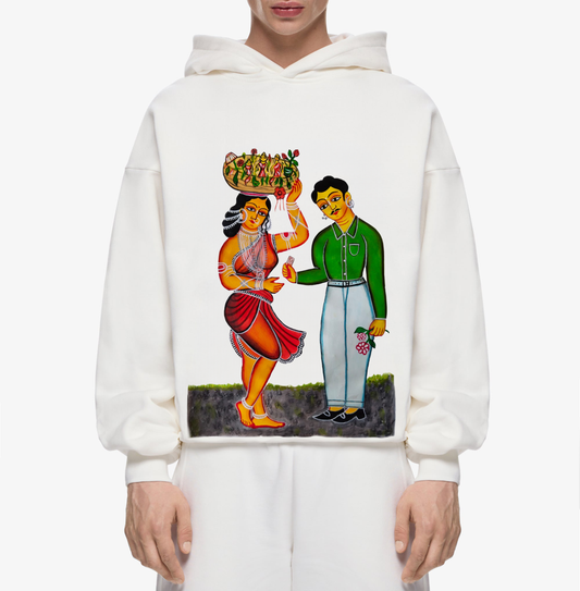 white hoodie South Asian artwork